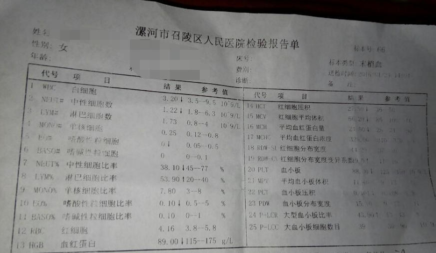 血红蛋白和白细胞低